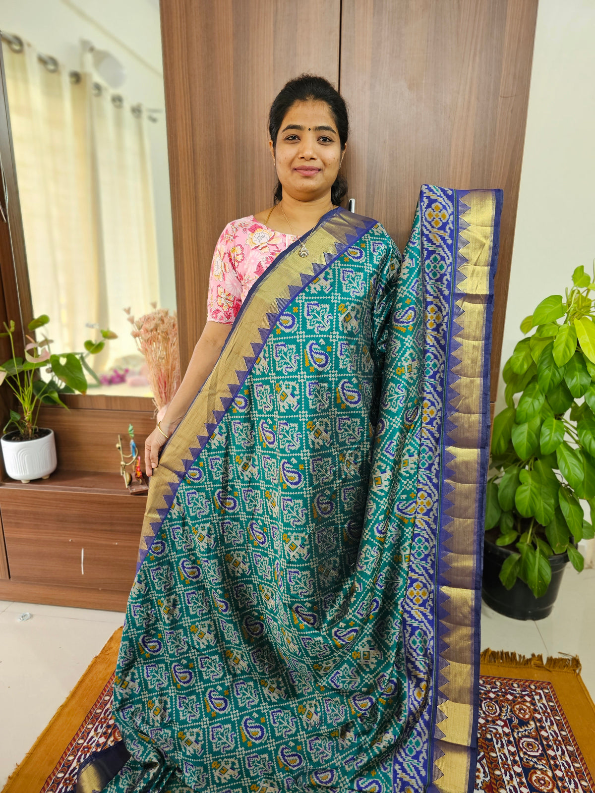 Soft Patola Sarees -  Peacock Green with Blue