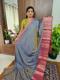 Soft Patola Saree with Kanjivaram Zari Woven Border - Blue with Pink