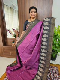 Semi Tussar Digital Prints with Contrast Border - Purple with Brown