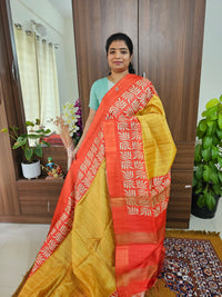 Semi Tussar Digital Prints with Contrast Border - Mustard Yellow with Orange