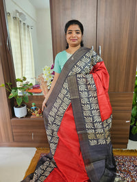 Semi Tussar Digital Prints with Contrast Border - Red with Black