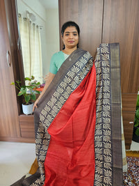 Semi Tussar Digital Prints with Contrast Border - Red with Black