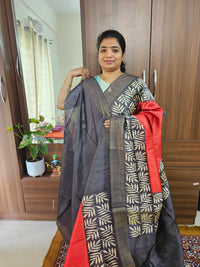 Semi Tussar Digital Prints with Contrast Border - Red with Black