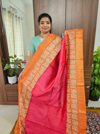 Semi Tussar Digital Prints with Contrast Border - Pink with Orange