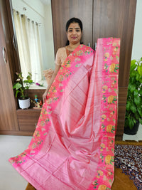 Semi Tussar Digital Prints with Contrast Border - Pink