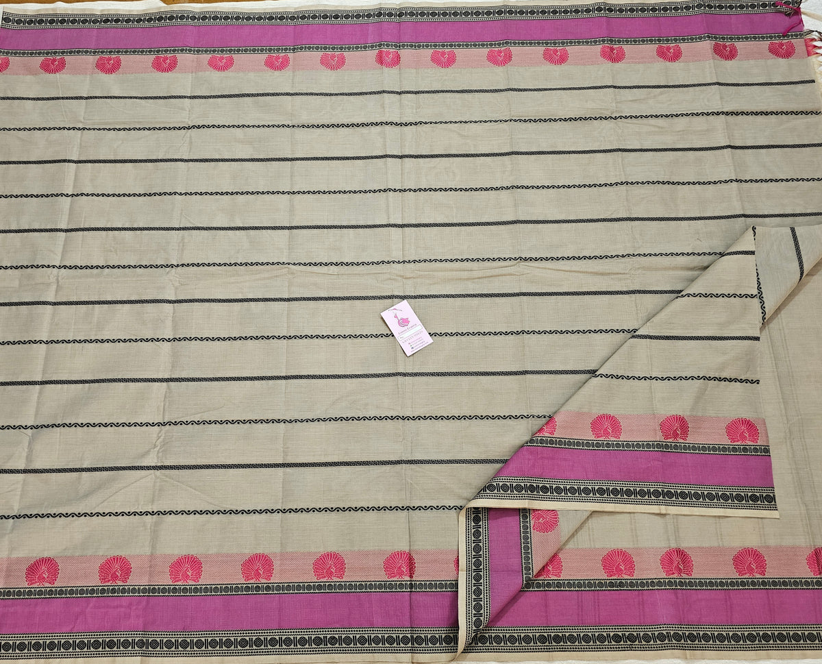 Beige Velthari Pattern Kanchi Cotton Saree