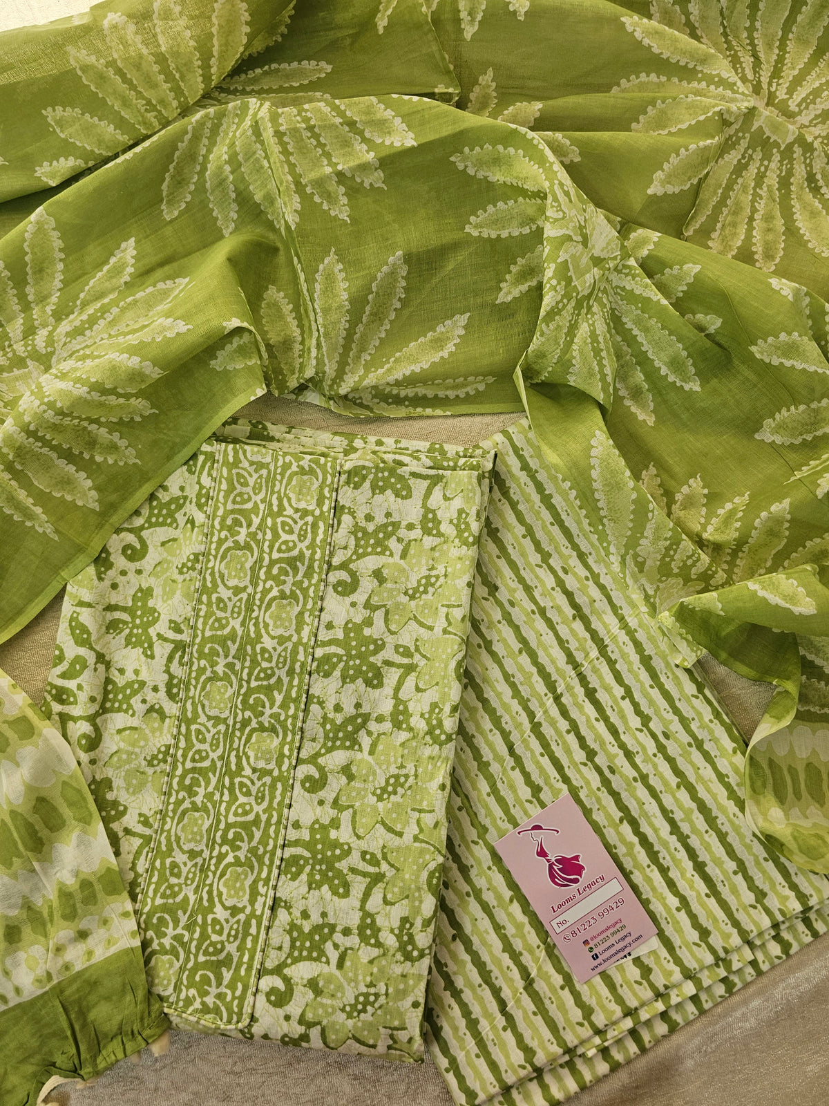 Soft Cotton Unstitched Salwar Suit - Green