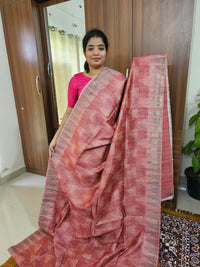 Semi Matka Tussar Digital Prints with Weaving Temple Border -  Maroon