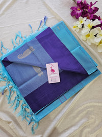 Violet with Blue Pallu Border Handwoven Chinnalampattu Saree