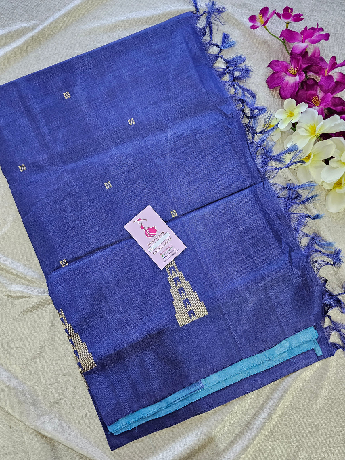 Sky Blue with Navy Blue Pallu Handwoven Chinnalampattu Saree