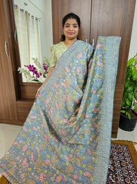 Semi Tussar Silk Saree with Cut Work  - Grey