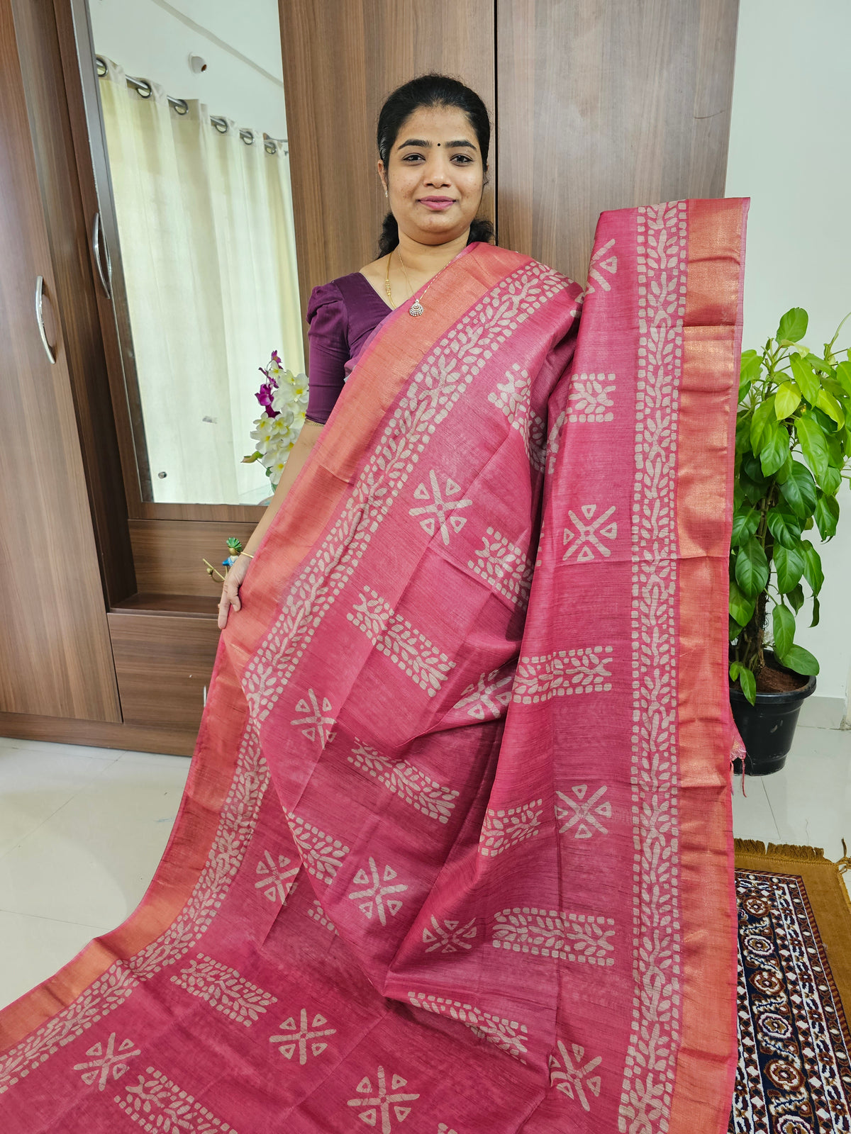 Bhagalpuri Silk Viscous with Batik Prints - Pink