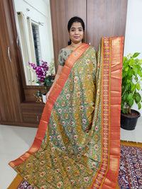 Soft Patola Sarees with Small Border - Green with Rust Orange