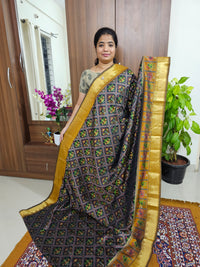 Soft Patola Sarees with Small Border - Black with Golden Yellow