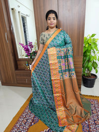 Soft Patola Sarees with Small Border - Dark Green with Mustard  Yellow