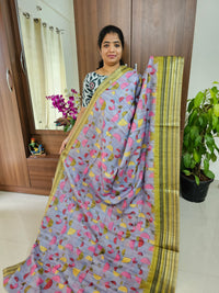 Semi Tussar Geometric Pattern Digital Printed Saree - Violet Shade with Green