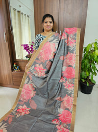 Semi Tussar Kalamkari Digital Printed Saree - Grey