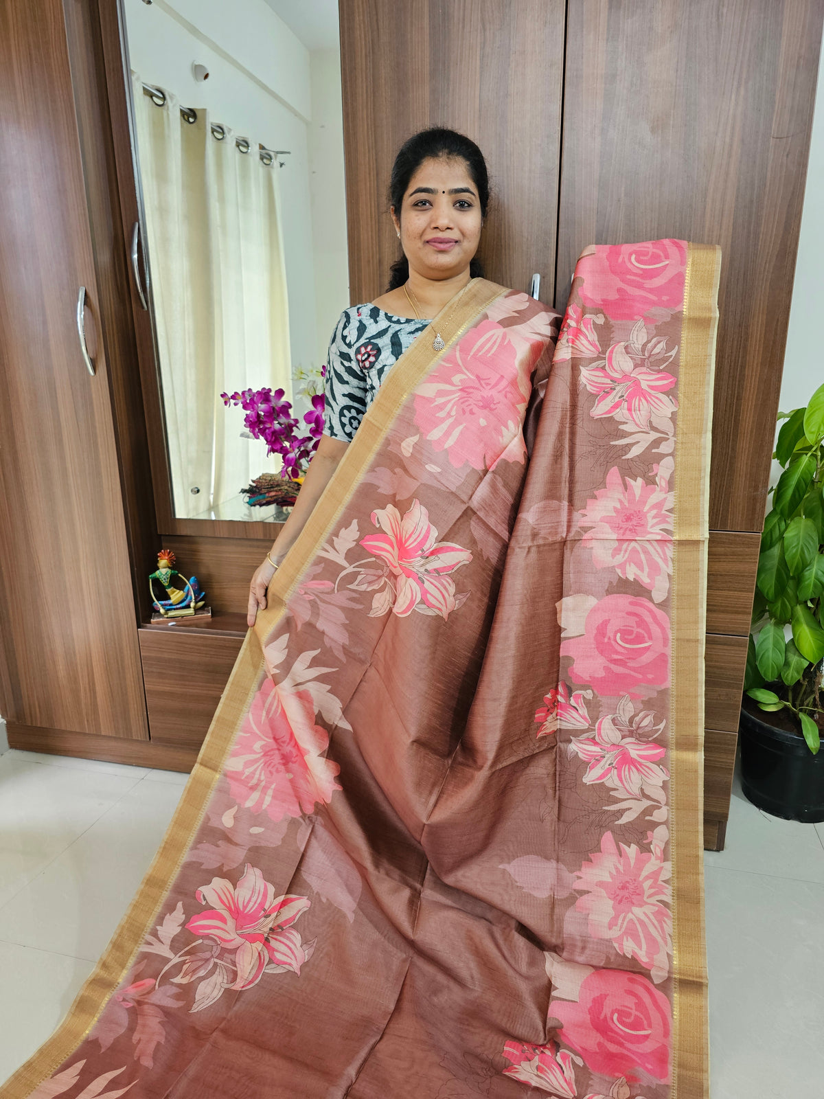 Semi Tussar Kalamkari Digital Printed Saree - Onion Pink