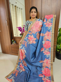 Semi Tussar Kalamkari Digital Printed Saree - Blue