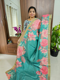 Semi Tussar Kalamkari Digital Printed Saree - Sea Green