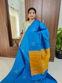 Semi Raw Silk - Blue with Mustard Yellow