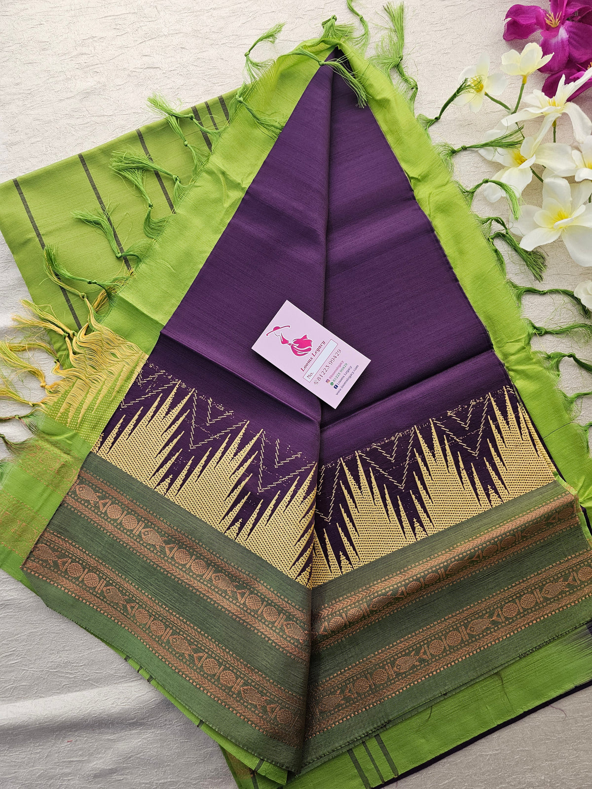 Violet with Green Pallu Chinnalampattu Korvai Border Saree