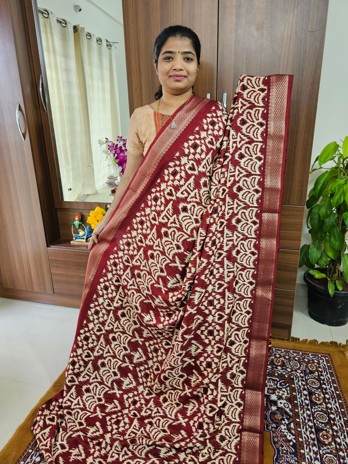 Semi Tussar Georgette with Zari Woven Saree Border - Maroon