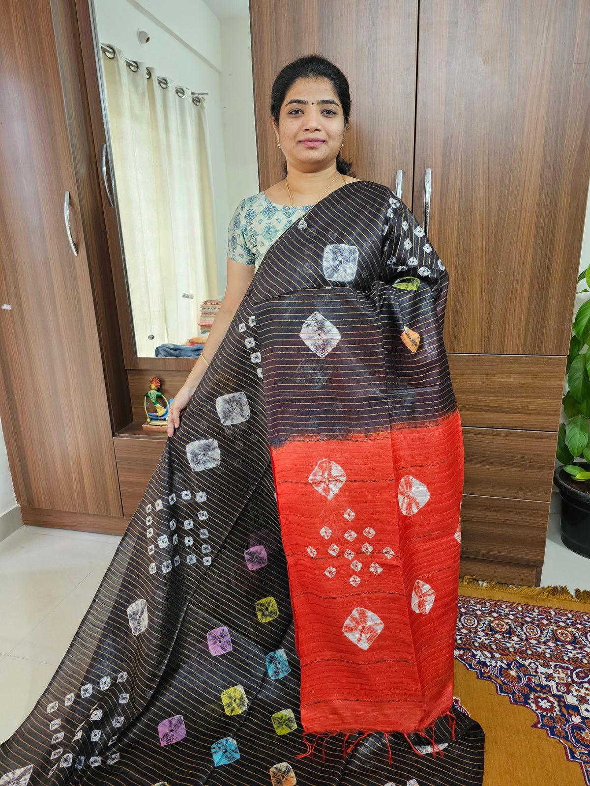 Bhagalpuri Silk Viscous with Sequence Weaving Pallu - Black with Red