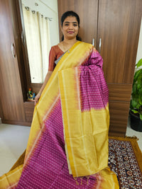 Semi Tussar with Digital Printed Saree - Magenta  Pink with Mustard Yellow