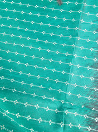 Semi Tussar with Digital Printed Saree - Sea Green with Dark Grey
