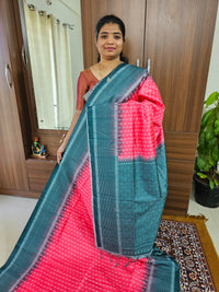 Semi Tussar with Digital Printed Saree - Peach with Dark Green