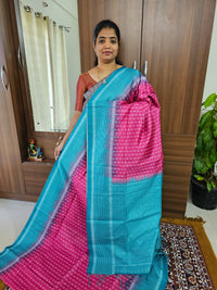 Semi Tussar with Digital Printed Saree - Pink with Sea Green
