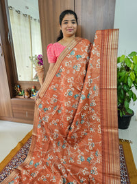 Semi Tussar with Digital Printed Saree - Rust Brown