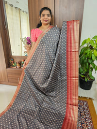 Semi Tussar with Digital Printed Saree - Grey with Maroon