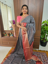 Semi Tussar with Digital Printed Saree - Grey with Maroon