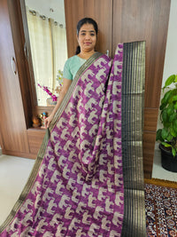 Semi Tussar with Digital Printed Saree - Purple with Dark Grey
