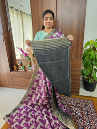 Semi Tussar with Digital Printed Saree - Purple with Dark Grey