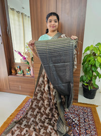 Semi Tussar with Digital Printed Saree - Army Green with Dark Grey
