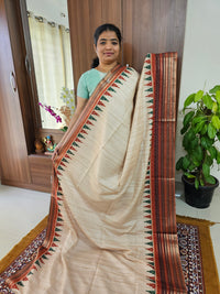 Semi Tussar with Digital Printed Saree - Cream with  Brown