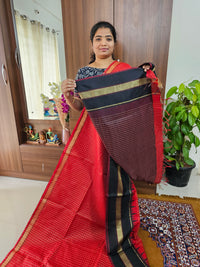 Semi Raw Silk Saree - Red with Black