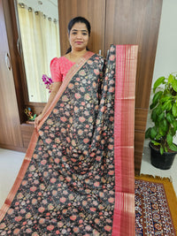 Semi Tussar with Digital Printed Saree -  Grey with Peach