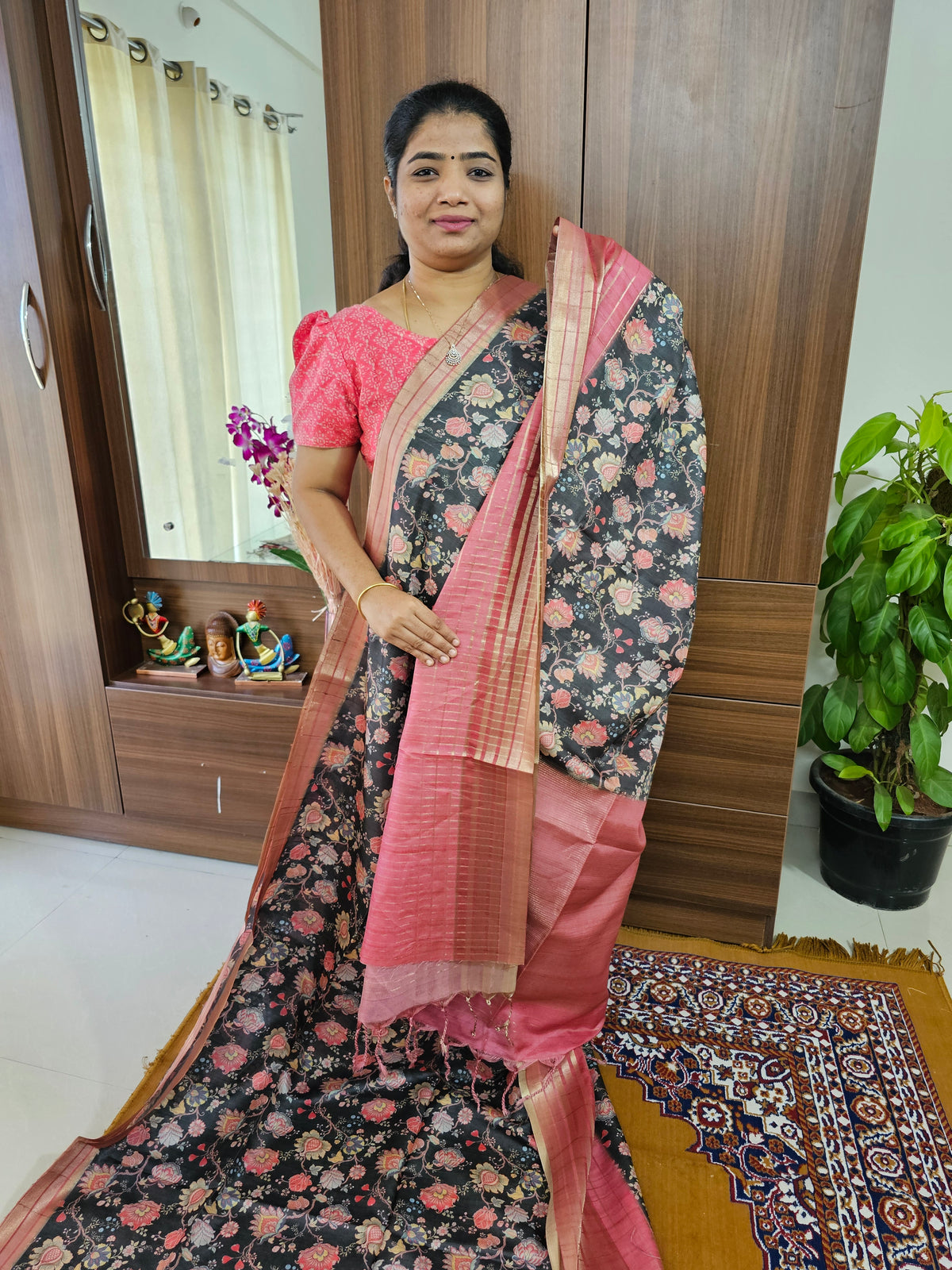 Semi Tussar with Digital Printed Saree -  Grey with Peach