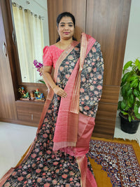 Semi Tussar with Digital Printed Saree -  Grey with Peach
