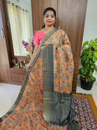 Semi Tussar with Digital Printed Saree - Orange with Dark Green