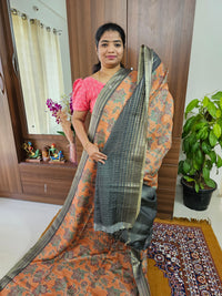 Semi Tussar with Digital Printed Saree - Orange with Dark Green