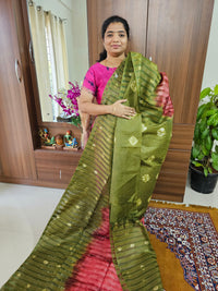 Bhagalpuri Silk Viscous Noil Saree -Onion Pink with Green