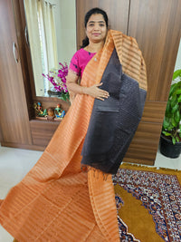 Bhagalpuri Silk Viscous Noil Saree - Brown with Dark Brown
