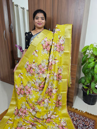 Silk Georgette Saree - Lime Yellow