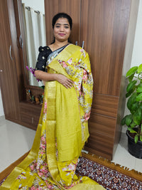 Silk Georgette Saree - Lime Yellow