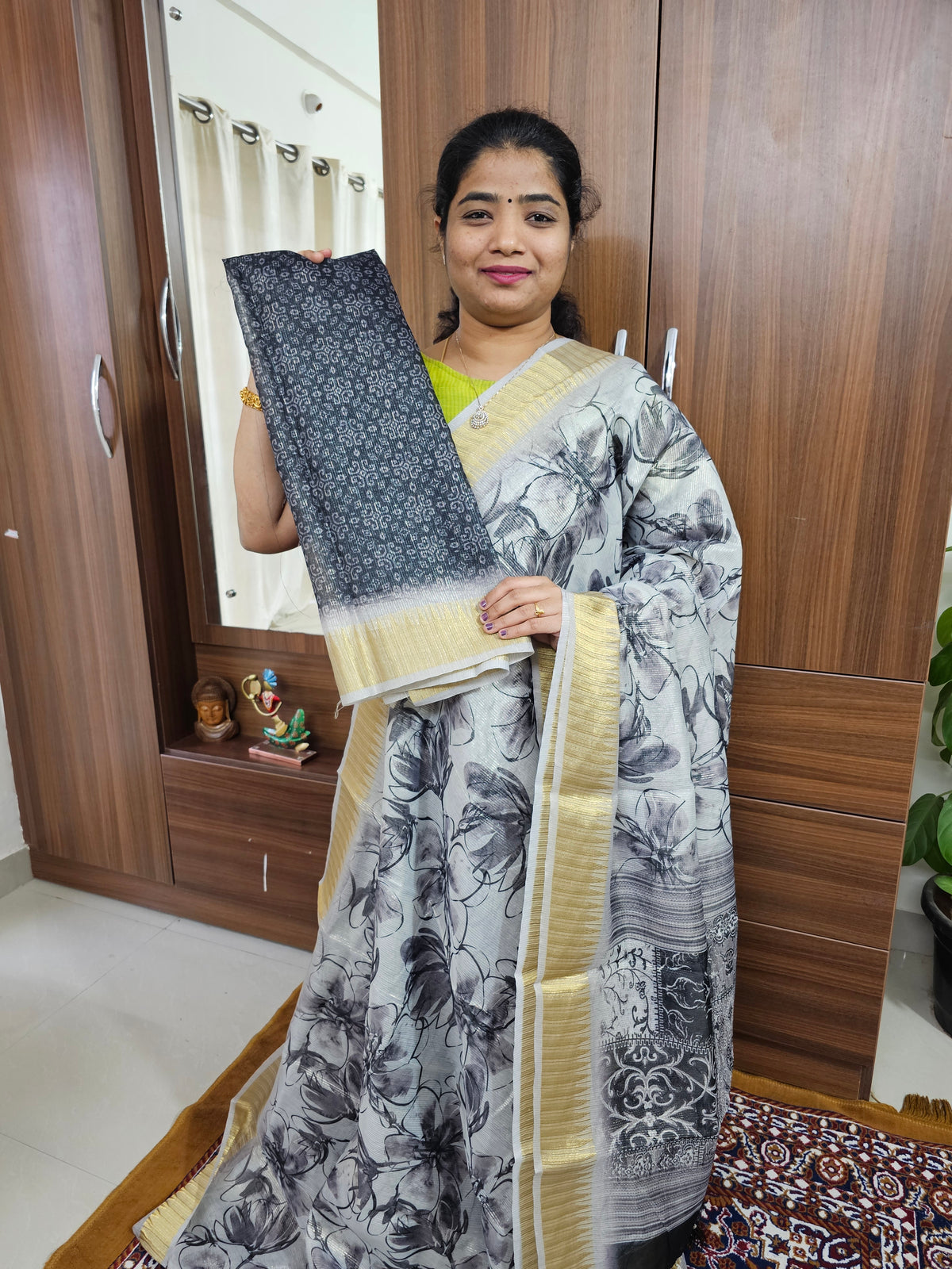 Tissue Saree - Black and White